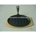 cast iron steak baking sizzling pan with wood base